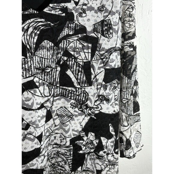 Chicos Design Black & White Abstract Print Lace Lined Woman Blouse X-Large Sz 3 - Picture 6 of 7
